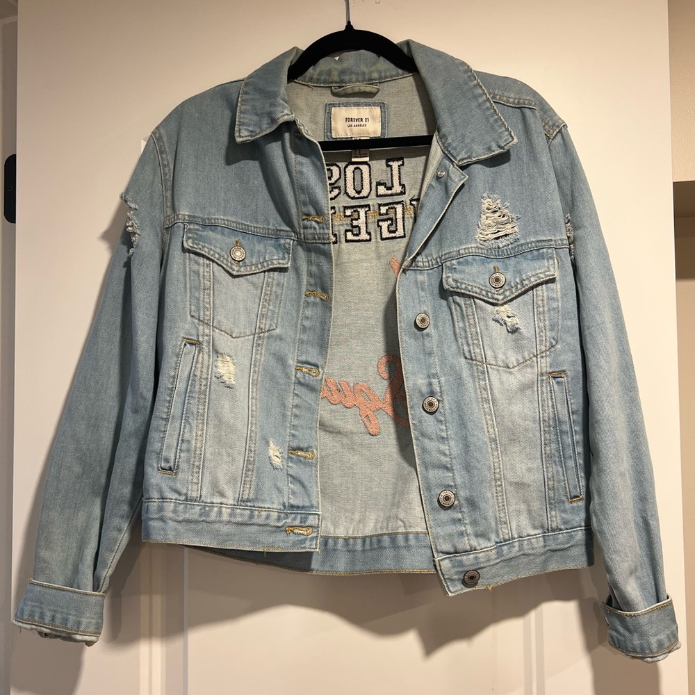 Forever 21 Light Blue Distressed Jean Jacket